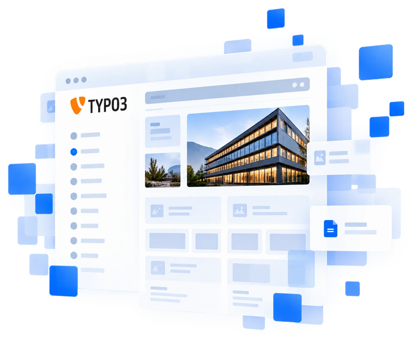 TYPO3-Oberfläche und Website-Struktur im Relaunch.